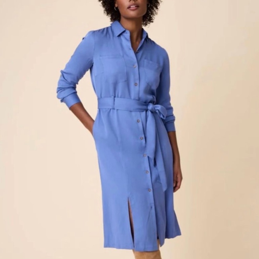 UNTUCKit “Jennie” Blue Shirtdress w/Front Sash Tie